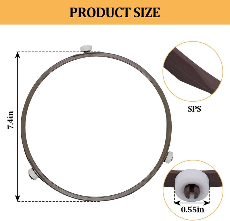 smrtcol Microwave Turntable Ring Replacement 7.4-Inch Microwave Oven Spinner Replacement Parts with 3 Smooth Rollers Universal Fit for Most Microwaves - Image 2